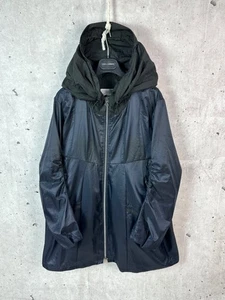 Marithe François Girbaud schimmernde marineblaue Damenjacke mit tiefer Kapuze Größe 10 - Bild 1 von 17