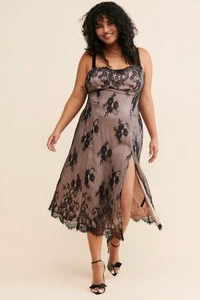 Anthropologie Floral Lace Midi Dress NWOT Mauve Black Lace Size 1X Witchy Vampy - Picture 1 of 16