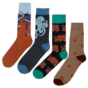 NWT Octopus Dress Socks 4 Pack Novelty Men 8-12 Crazy Fun Sockfly - Picture 1 of 6