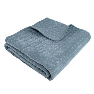 Velvet Stitch Chambray with White Quilted Throw - Levtex Home - Picture 1 of 7