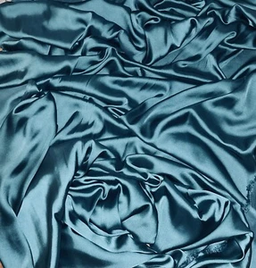 1 meter bluey green silky lightweight charmeuse satin dress fabric 58” wide - Picture 1 of 5