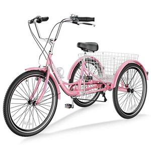 Adult Tricycle 20"/24"/26" 7 Speed 3 Wheel Trike Bicycle Bike Cruise w/ Basket - Picture 1 of 21