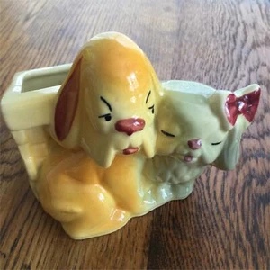 Retro  Ceramic Hound Pekingese Shih-Tzu Dogs Planter #611 Vase 1950s American - Picture 1 of 9