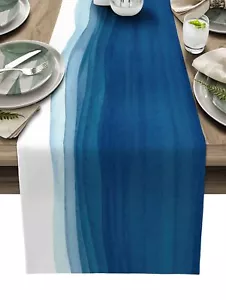 Blue White Table Runner Non-Slip Dining Table Runners for Kitchen Ombre Ocean... - Picture 1 of 7