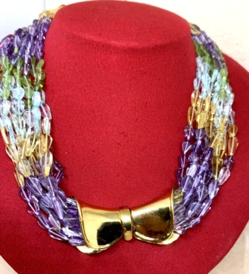 COLLANA 10 FILI AMETISTA PERIDOTO CITRINO E ACQUAMARINA CHIUSURA ARGENTO PL. ORO - Immagine 1 di 4