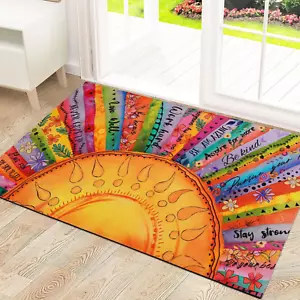 Boho Sun Door Mat Outdoor Indoor, Colorful Floral Welcome Doormat with Inspirati - Picture 1 of 12