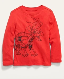 Old Navy Toddler Size 12-18 Months ~ Red LONG SLEEVE T-Shirt Tee Robot Dinosaur - Picture 1 of 1