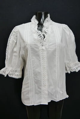 Gr.44 Trachtenbluse weiß Bluse für Dirndl Gede Baumwolle mit Spitze TB9891 - Bild 1 von 4