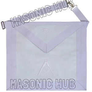 MASONIC PAST MASTER APRON ALL WHITE 100% LAMBSKIN - HAND EMBROIDERED - Picture 1 of 6
