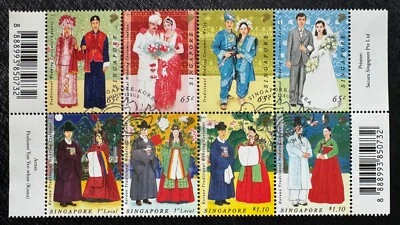 SINGAPORE 2007 Traditional Wedding Costumes Block of 8V CTO SG#1680-1686 - Image 1 of 2