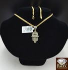 Real 10k Gold Natural Diamond Hamsa Hand Pendant 20"  Miami Cuban Chain