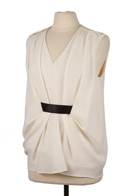 Блузка Alexander Wang белая спереди драпированная из овечьей кожи с поясом v-образным вырезом размер детали 6  - Изображение 1 из 4