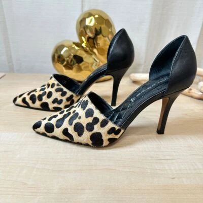 Tacones de aguja STEVEN VADAH con estampado de leopardo pelo pantorrilla punta, talla 6M Foto 1 de 4