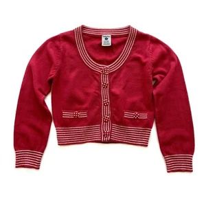 Girls 7 Pumpkin Patch Cardigan Sweater Red Knit Button Front w White Accent - Picture 1 of 8