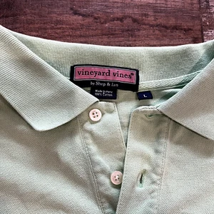 Vineyard Vines Mens Shirt Large Green Short Sleeve Polo Shirt Cotton Whale Logo - Picture 1 of 8