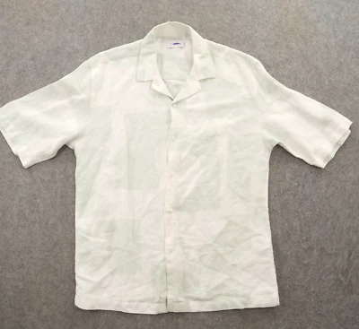 Camisa Topman Para Hombre Mediana Verde Abotonada Lino Manga Larga Estampado Geométrico Foto 1 de 4