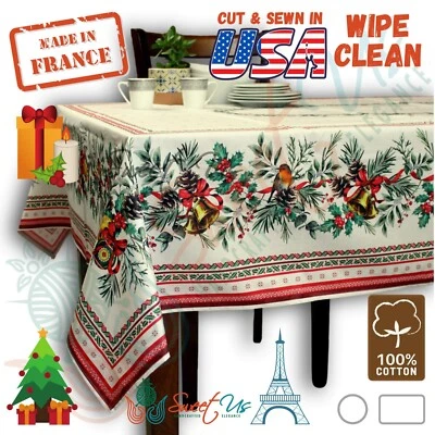 Wipeable Tablecloth Christmas White Red Spill Resistant French Acrylic Coated - Image 1 of 3