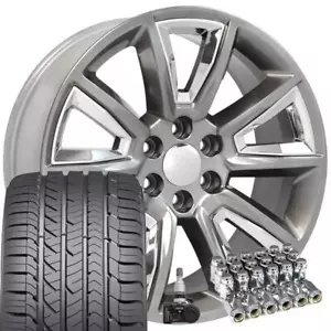 22x9 Wheels Fit Yukon Tahoe Chevy 5696B Hyper w/Chrome Goodyear TPMS Lug B1W - Picture 1 of 5