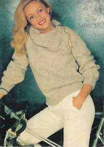 Ladies Knitting Pattern copy jumper raglan sleeves roll collar 8 & 12 ply - Picture 1 of 3