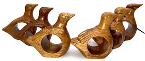 Vintage Wood Carved Napkin Rings Bird Dinner Table Holders Set of 6 Boho Hippie - Picture 1 of 7