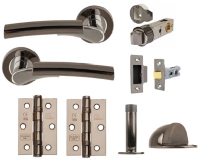 Black Nickel / Polished Chrome ULTIMO Lever Door Handle On Rose + Accessories - Image 1 of 2