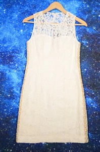 Lilly Pulitzer Mila Etuikleid Damen 0 weiß Spitze Blumen Goldrand ärmellos - Bild 1 von 6