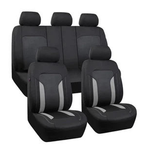 5 Seats Car Seat Covers Full Set Interior Front Rear Black/Gray For Four Seasons - Picture 1 of 16