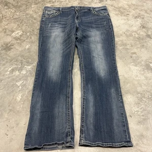 Grace in LA jeans womens 34 blue Easy Fit bling embroidered flap pockets boot - Picture 1 of 10