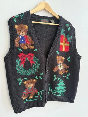 Vintage Croft & Barrow Hand Knit Holiday Sweater Vest Women’s XL Wool Mohair - Image 1 of 4