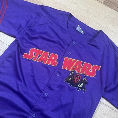 ВИНТАЖНАЯ фиолетовая бейсбольная футболка Star Wars Lee Sport мужская размер XL Darth Maul Obi-Wan - Изображение 1 из 4