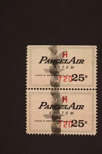 US AMERICAN SHIPPERS PARCEL AIR SYSTEM STAMPS 25C COIL PAIR OF 2 USED local post - Picture 1 of 2