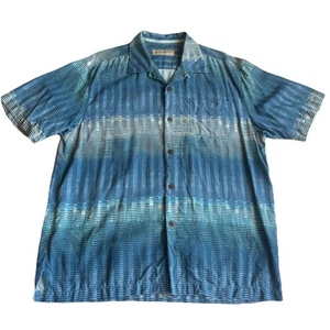 Tommy Bahama Shirt Sz Large 100% Silk Button Down Short Sleeve geometric, Blue - Picture 1 of 19