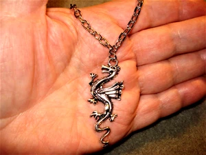 18" Dangle Silver Plated Winged Dragon Men's or Women's Necklace - Picture 1 of 5