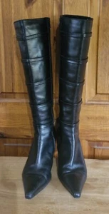 Clarks Ladies Full Length Black Leather Boots 7 cm Stiletto Heels - Size UK 7 - Picture 1 of 6