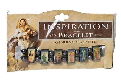 Pulsera Inspiración Religiosa Genuina Hematita Joyería Nueva Jesús María José Foto 1 de 4