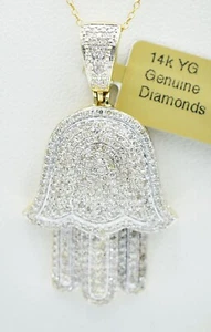GENUINE 2.50 Cts DIAMOND HAMSA HAND PENDANT 14K YELLOW GOLD - New With Tag - Picture 1 of 4
