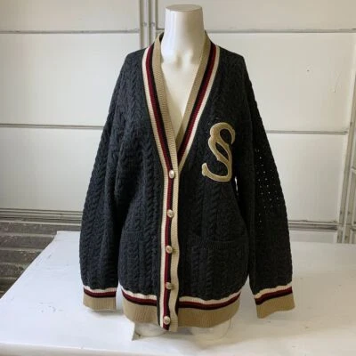 Cárdigan de lana tejido con cable a rayas SANDRO Tommy para mujer talla 2 negro  Foto 1 de 4