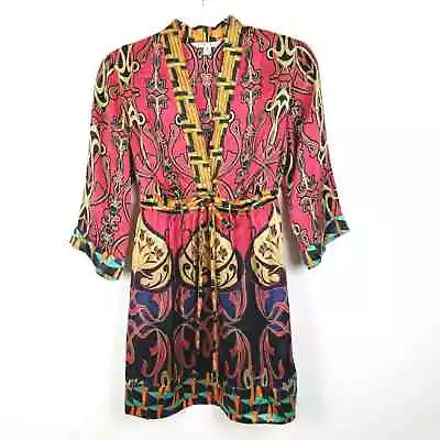 CAbi 100% Silk Erte Black and Pink V Neck Draw String Top Dress Size Small - Image 1 of 4