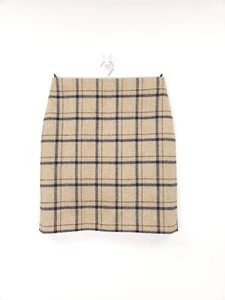 HOBBS Skirt Size 12 Tweed 100% Wool Beige Blue Check Plaid Preppy Mini Office - Picture 1 of 11