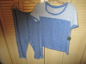NUEVO CON ETIQUETAS Para Mujer 2 Piezas JUEGO PJ ALGODÓN Top e Inferior Capri Talla S Pijama AZUL ANCLAS NUEVO - Imagen 1 de 5