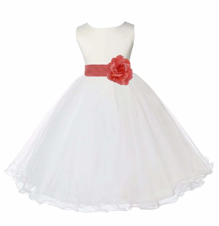 IVORY PEACH BLUE RED MINT CADBURY BLACK YELLOW ORANGE PURPLE FLOWER GIRL DRESS - Image 1 of 1
