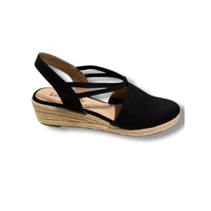 LifeStride Katrina 2 Black Canvas Espadrille Wedge Comfort Sandals Size 8.5M - Picture 1 of 14