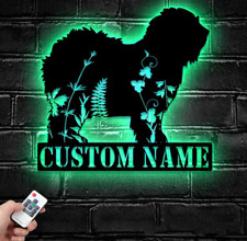 Custom FLoral Old English Sheepdog Metal Wall Art LED Light, Dog Lover Name Sign