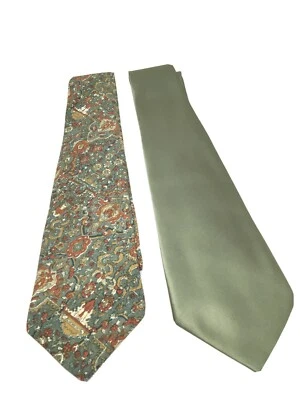Lote de 2 gravatas masculinas retrô vintage Oleg Cassini I. Ashmani verde - Imagem 1 de 4