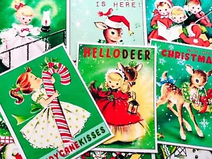 9er Set Vintage Retro Grün Weihnachten Ephemera Handarbeit Baumwolle STOFF Paneele - Bild 1 von 2