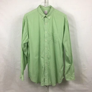 Brooks Brothers camicia uomo manica lunga verde e bianca a righe taglia L - Foto 1 di 11