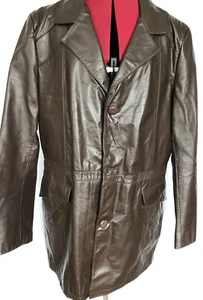 Cappotto giacca pelle uomo Clipper Mist vintage anni 70 marrone scuro boho hippie 46T - Foto 1 di 12