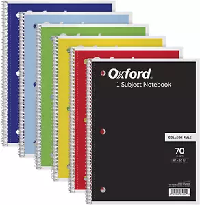 6er Pack Spiral Notizbuch College liniert 1 Fach 8 x 10,5 Zoll verschiedene Farben - Bild 1 von 11