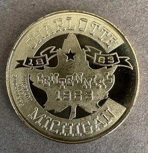 Vintage 1963 Charlotte Michigan Centennial Good for $0.50 Souvenirmünze Medaille - Bild 1 von 15