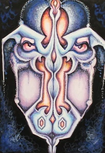Contemporary surrealist abstract composition gouache painting signed - Picture 1 of 12